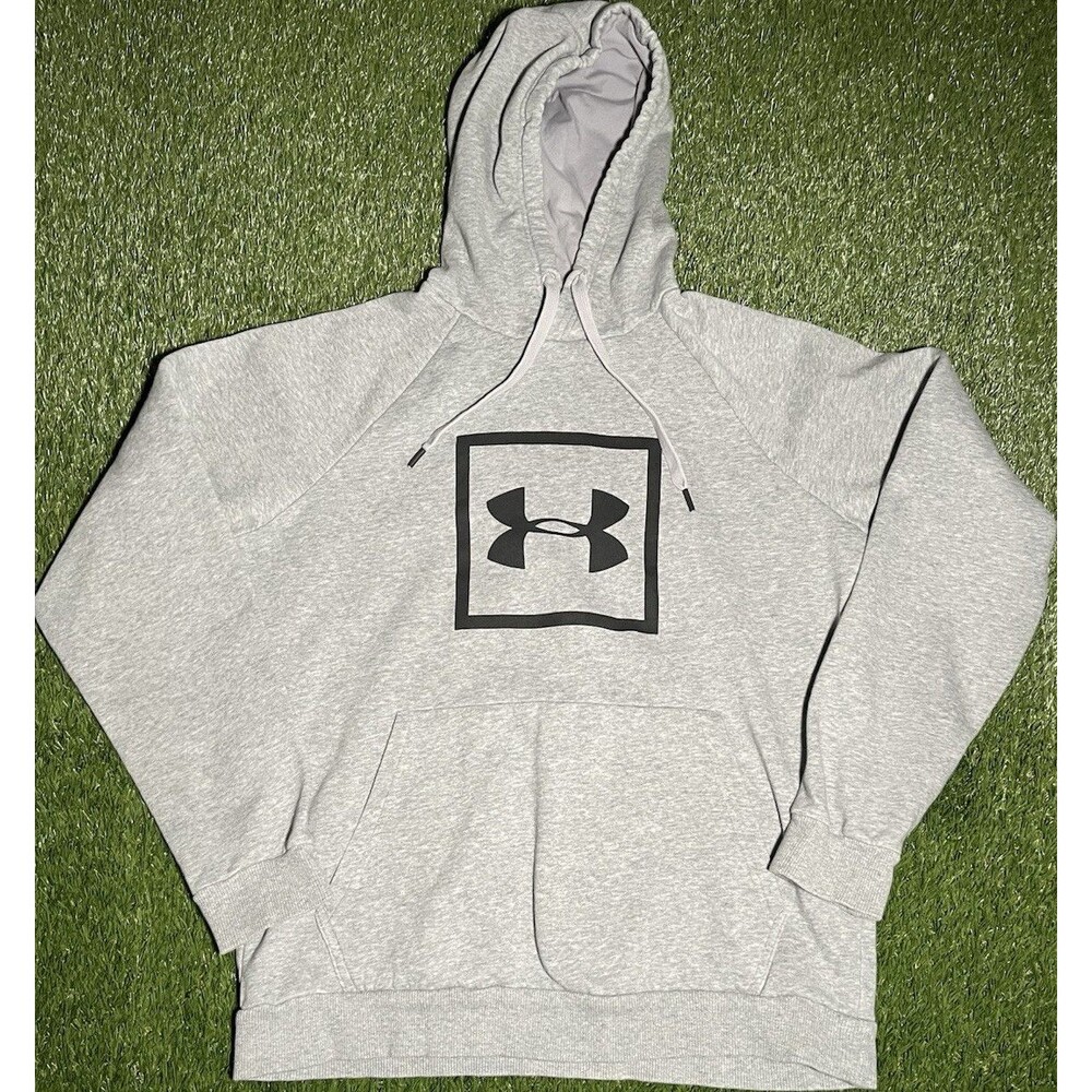 Under Armour Gray Fleece Pullover Hoodie Men's M Hooded Logo Pockets